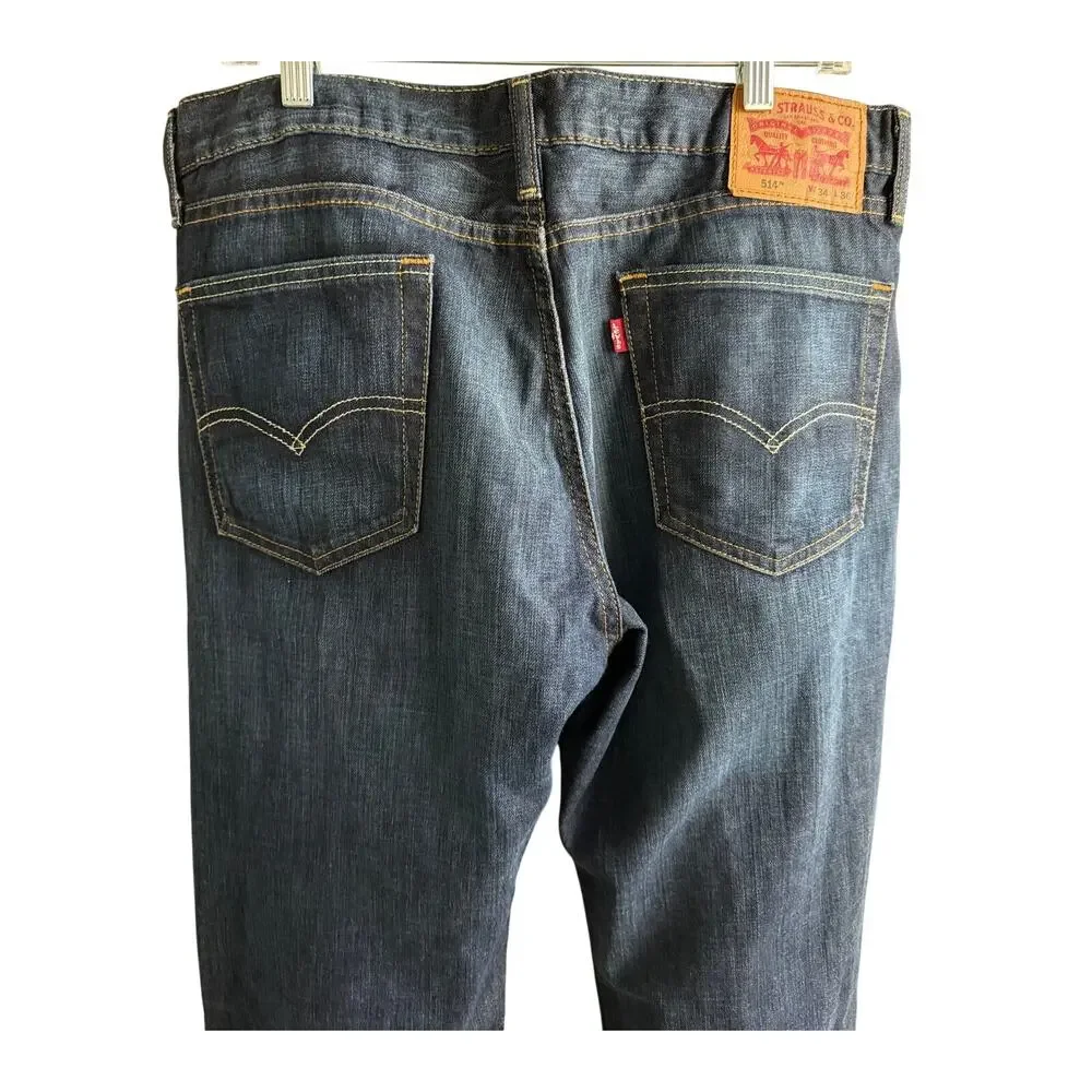 Levi’s 514 Men’s Straight Leg Blue Jeans Dark Wash Denim W34 L36 Classic